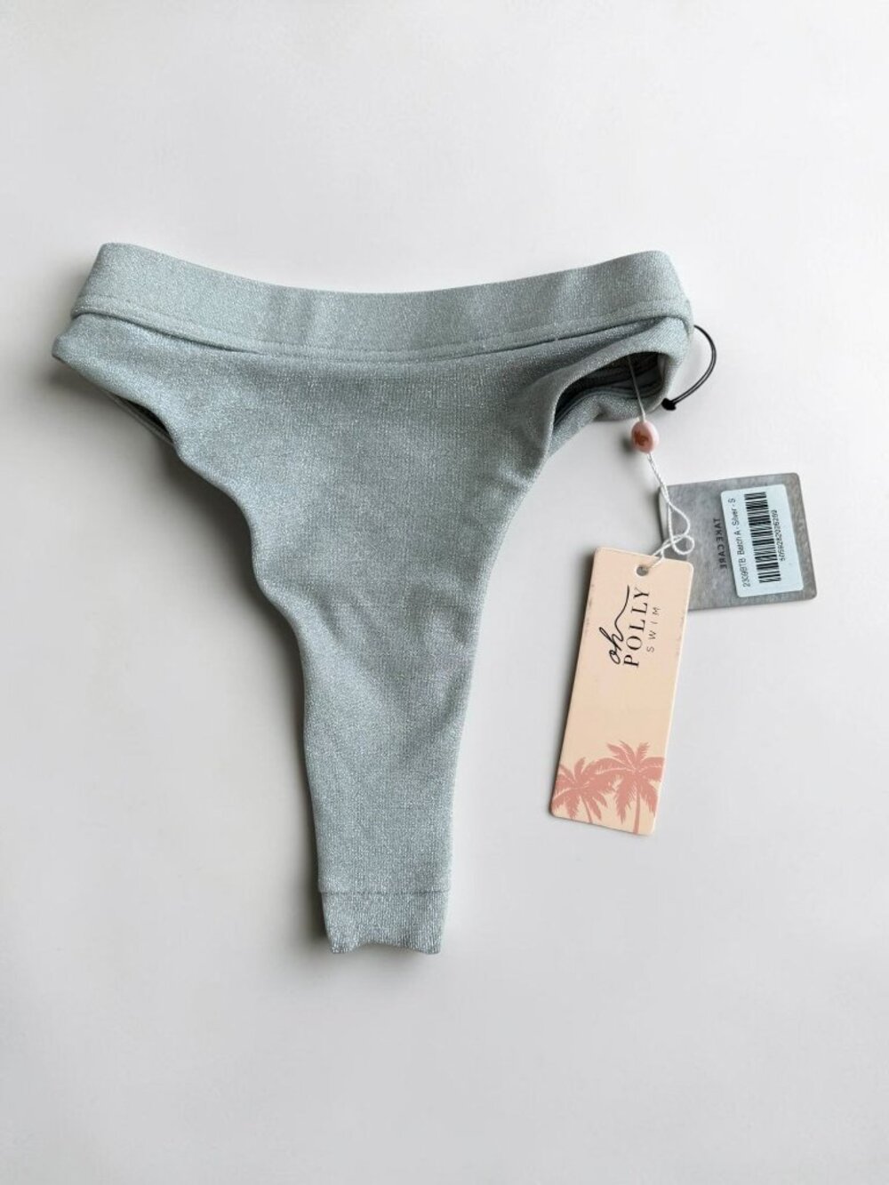 OH POLLY Silver Metallic High Waist Thong Swim Bottoms Size Small NEW NWT